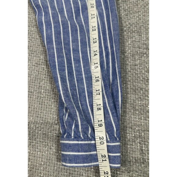 Old Navy Boyfriend Shirt Womens Large Blue White‎ Striped Linen Blend Beach - Picture 6 of 9